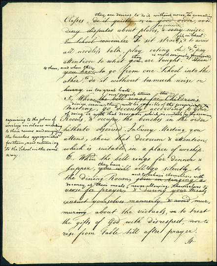 Andrew Benade’s 1801 draft of rules for the Bethlehem Boarding School for Girls