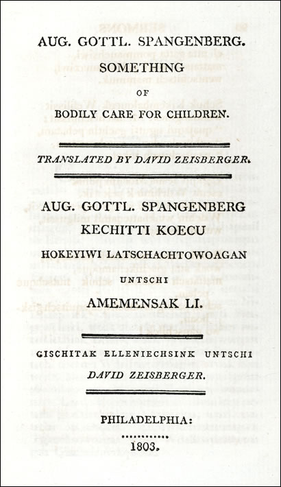 Zeisberger's translation of "...Bodily Care for Children" 