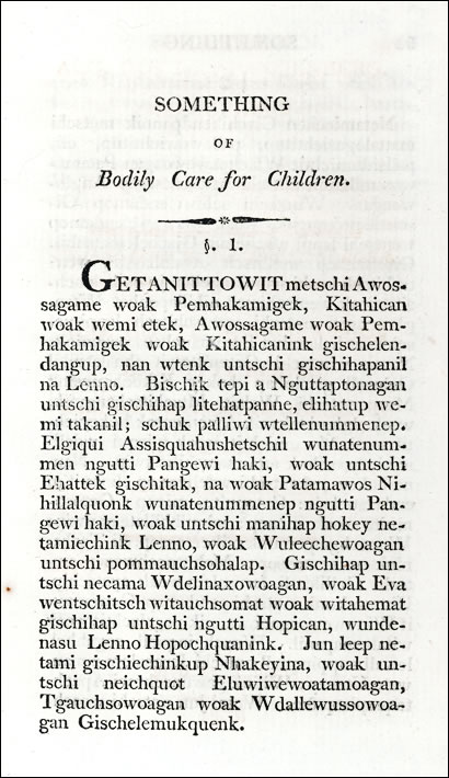 Zeisberger's translation of "...Bodily Care for Children"