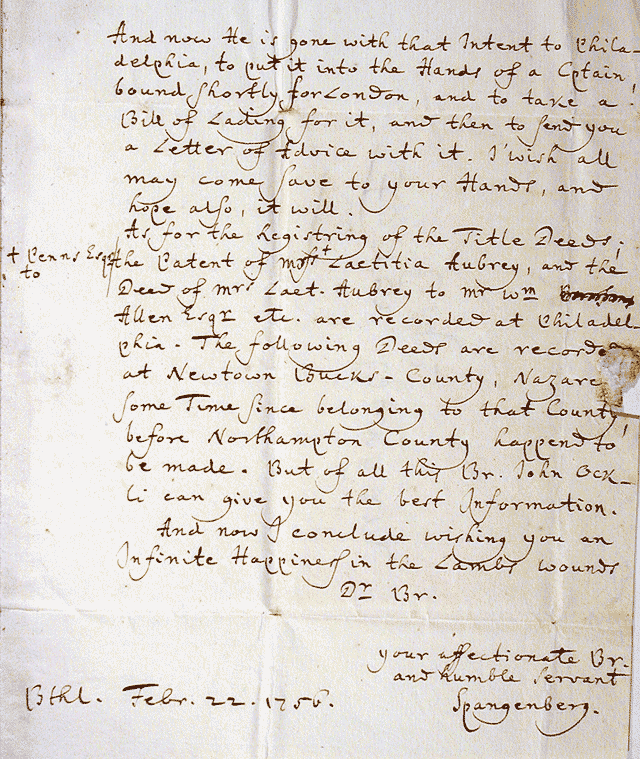 1756 Letter from Augustus Spangenberg