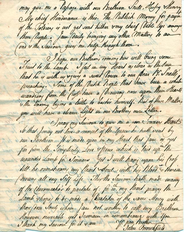 1743 Letter to Brother Hagen from John Brownfield