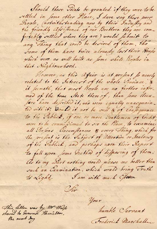 1763 Letter from Frederick Marshall to Lewis Weiss